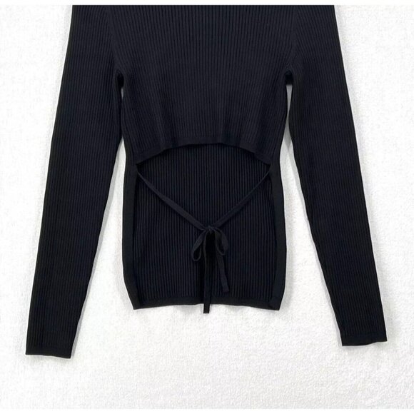 Aritzia Babaton Top‎ Women XS Black Mock Neck Long Sleeve Tie Back Sculpt Knit - Picture 4 of 11